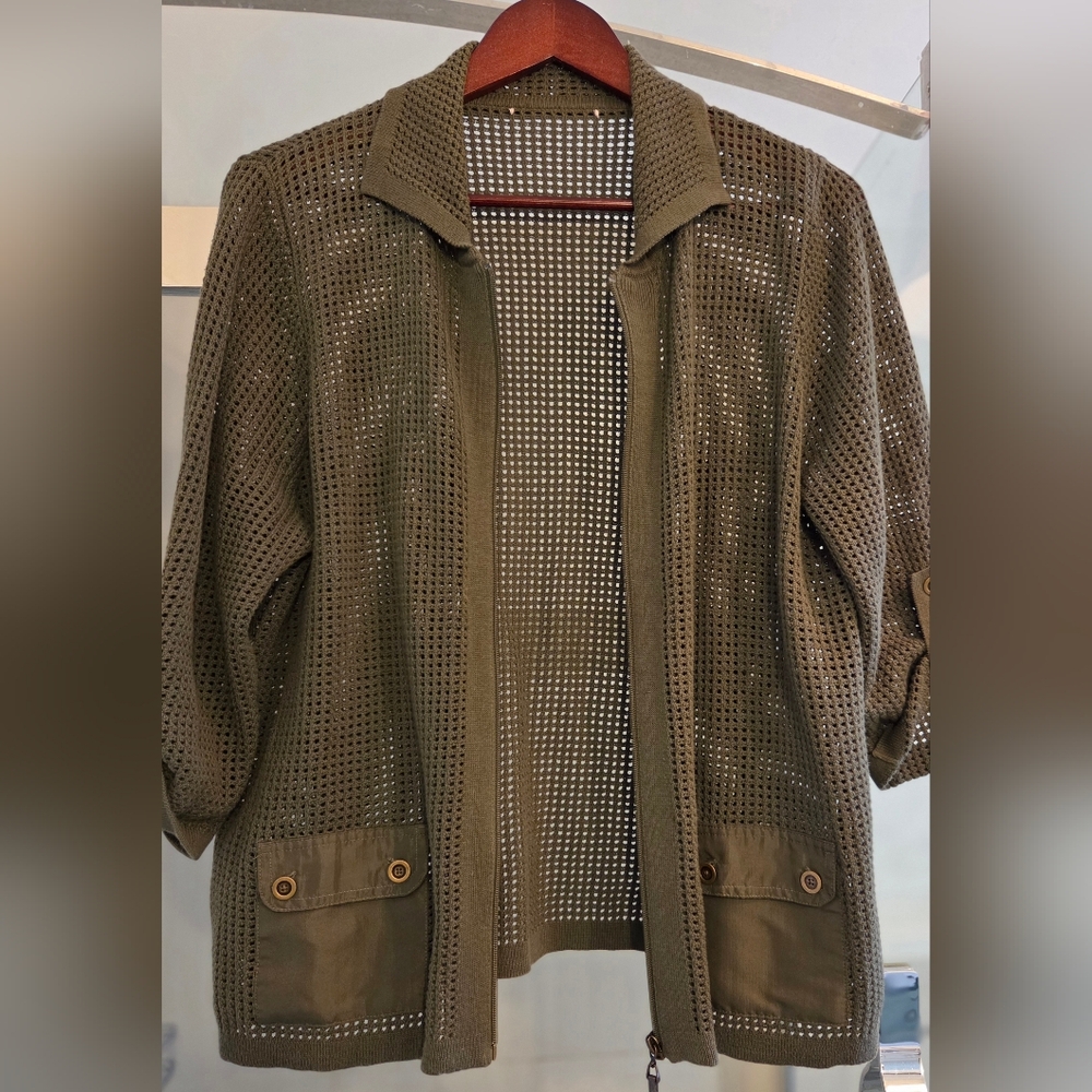 Khaki Women's Zip Up Sweater